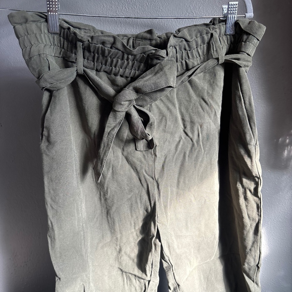 Zara Olive Green Paperbag Waist Pants Large